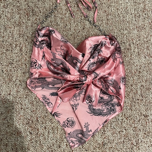 lace up silk bandana top - Picture 2 of 3